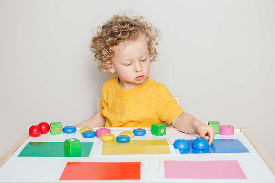 Toddler Playing With Learning Toys At Home Or Kindergarten. Baby